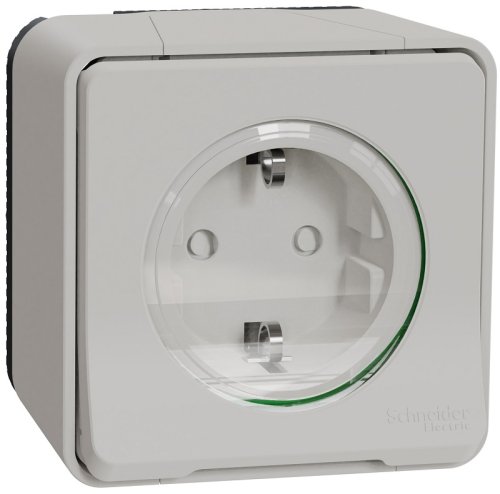 Розетка накладная с заземлением Schneider Electric Mureva Styl 1-м. крышка шторки IP55 белый картинка